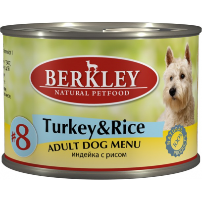 Консервы для взрослых собак Berkley #8 Turkey & Rice Adult Dog Menu индейка с рисом 0,2 кг