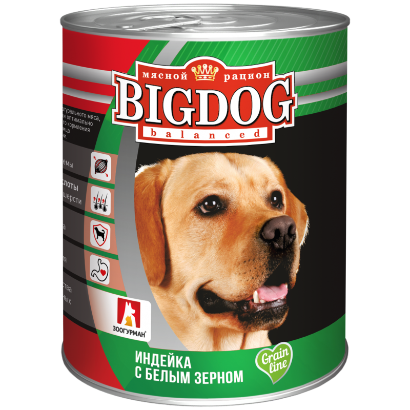 Консервы для собак Зоогурман "Big Dog" Индейка с белым зерном, 0,85 кг