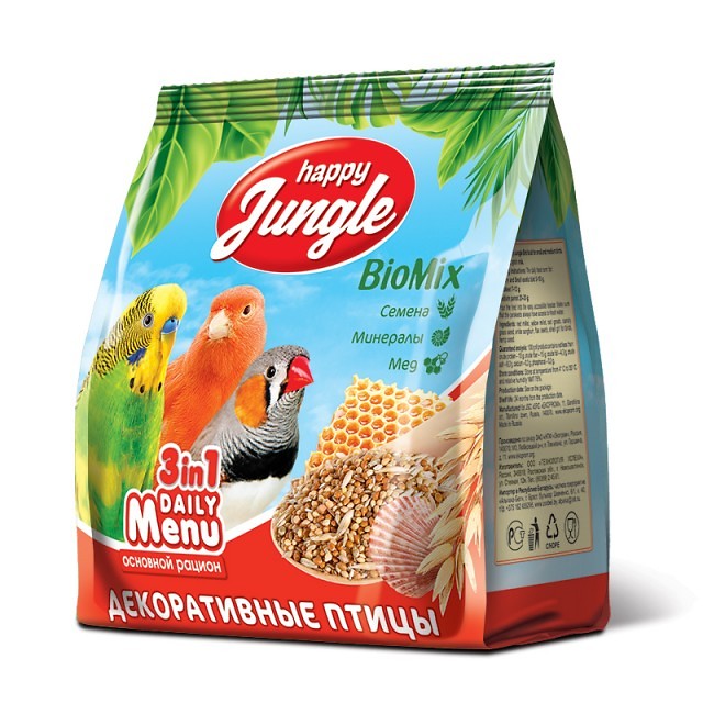 Happy Jungle 3 in 1 Daily Menu корм для декоративных птиц, 350 г
