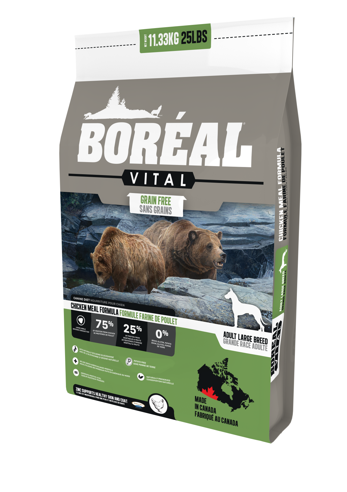 Сухой беззерновой корм Boreal Vital для собак крупных пород с курицей, 11,33 кг