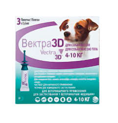 Капли для собак весом 4-10 кг Вектра 3D от клещей, блох, власоедов, комаров 1 пипетка×1,6 мл
