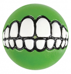 Игрушка для собак Rogz Grinz Ball Small GR01L мяч с принтом "зубы" и отверстием для лакомств, лайм 4,9 см