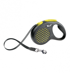 Поводок-рулетка для собак до 15 кг Flexi Design S лента 5 м, чёрная|жёлтый горох
