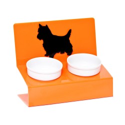 Миска для собак АртМиска "Любимая собачка" двойная на подставке, оранжевая 2 х 350 мл