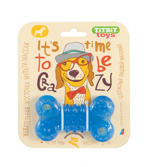 Игрушка жевательная для собак Titbit "Косточка" голубая, 10 см