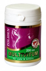 Витамины для кошек и котят Polidex Multivitum (Полидекс Мультивитамин) комплекс поливитаминно-минеральный, 200 таблеток