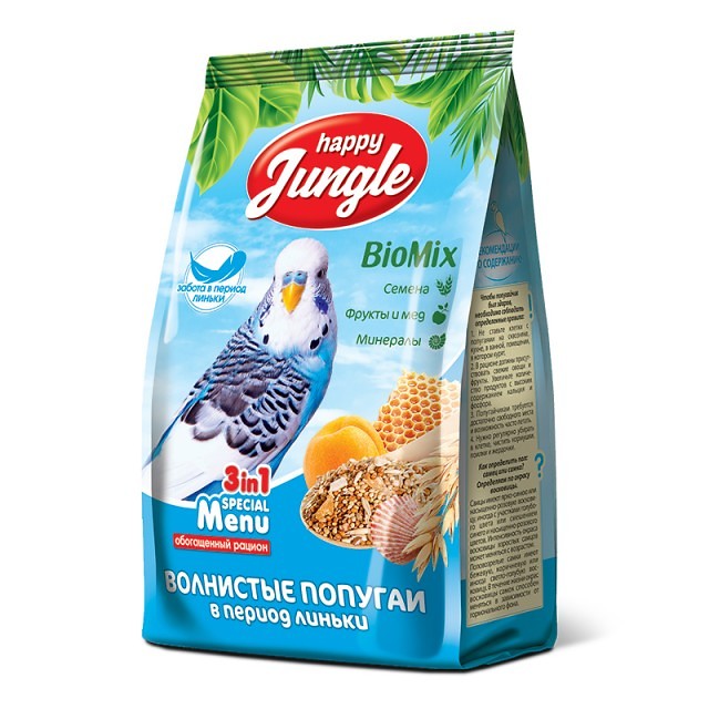 Корм для волнистых попугаев Happy Jungle Special Menu в период линьки, 0,5 кг