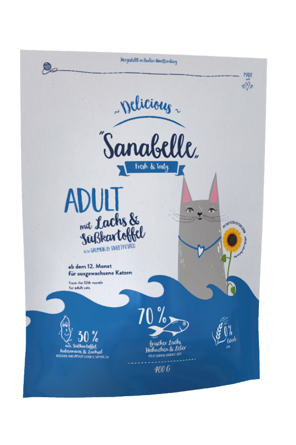 Сухой корм для взрослых кошек с чувствительным пищеварением Sanabelle Delicious Adult с лососем и бататом