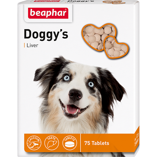 Витамины для собак Beaphar (Беафар) Doggy’s + Liver кормовая добавка со вкусом печени, 75 таблеток