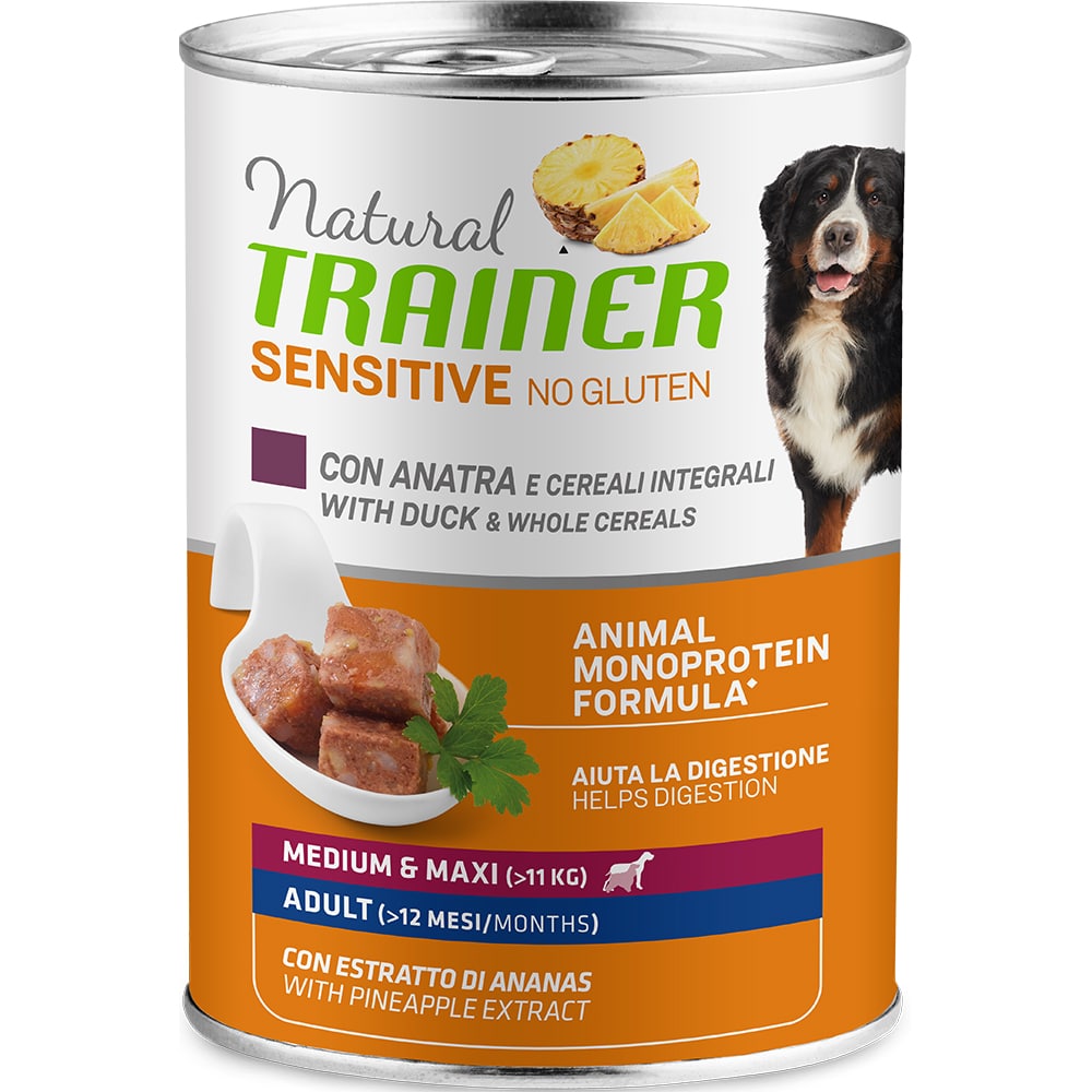 Консервы для взрослых собак средних и крупных пород Trainer Natural Sensitive No Gluten Adult Medium&Maxi без глютена с уткой, 0,4 кг