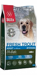 Сухой низкозерновой корм Blitz Holistic Fresh Trout для взрослых собак всех пород, свежая форель