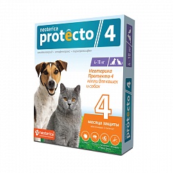 Neoterica Protecto капли от блох и клещей для кошек и собак 4-10 кг, 2 пипетки