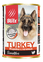 Консервы Blitz Sensitive Dog Turkey & Liver для собак всех пород, паштет с индейкой и печенью 0,4 кг