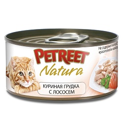 Консервы для взрослых кошек Petreet, куриная грудка с лососем 70 г