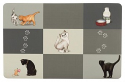 Коврик под миску для кошек Trixie серый с рисунками кошек, 44 x 28 см