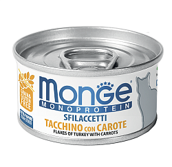 Консервы для кошек Monge Monoprotein Cat Solo Tacchino con Carote хлопья из Индейки с морковью, 80 г