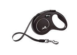 Поводок-рулетка для собак до 15 кг Flexi New Classic S лента 5 м, чёрный