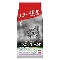 Сухой корм для кастрированных и стерилизованных кошек Pro Plan Sterilised индейка 1,5+400 г