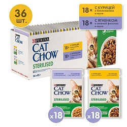 Влажный корм Purina Cat Chow для стерилизованных кошек и кастрированных котов, Mix курица и ягненок 36 шт. х 85 г 
