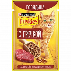 Влажный корм Friskies для взрослых кошек, с говядиной и гречкой в подливе 75 г х 26 шт.