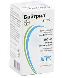 Инъекционный раствор для собак и кошек Bayer Байтрил 2,5%, 100 мл