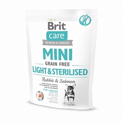 Brit Care Mini Light & Sterilised беззерновой корм c кроликом и лососем для собак миниатюрных пород с избыточным весом или стерилизованных