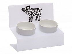 Миска для собак и кошек АртМиска Deluxe "Пигги" двойная на подставке, белая 2 х 360 мл