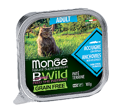 Беззерновые консервы для взрослых кошек Monge BWild Cat Grain Free из анчоуса с овощами, 100 г