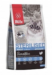 Сухой корм Blitz Sensitive Adult Sterilised Cat для стерилизованных кошек, с индейкой