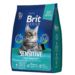 Сухой корм Brit Premium Cat Sensitive для кошек с чувствительным пищеварением, с индейкой и ягненком