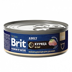 Консервы Brit Premium by Nature для для взрослых кошек, с мясом курицы и сыром 100 г х 12 шт.