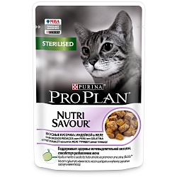 Влажный корм для кастрированных котов и стерилизованных кошек Pro Plan Sterilised Nutrisavour кусочки с индейкой в желе 85 г 