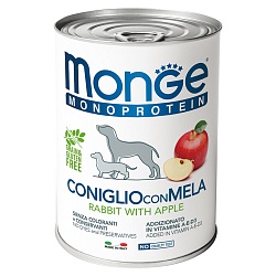Консервы для взрослых собак Monge Dog Monoproteico Fruits паштет из кролика с яблоками, 0,4 кг