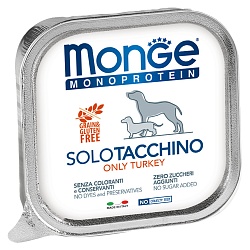 Консервы для взрослых собак Monge Dog Monoproteico Solo паштет из индейки