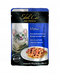 Влажный корм для кошек Edel Cat Лосось и форель, кусочки в соусе 100 г х 20 шт.