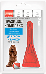 Капли для собак и щенков весом от 10 до 20 кг Apicenna Празицид комплекс от блох, клещей и гельминтов, 2 мл
