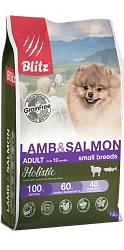 Сухой  беззерновой корм Blitz Holistic Lamb & Salmon для взрослых собак мелких пород, ягненок и лосось