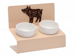 Миска для собак и кошек АртМиска Deluxe "Пигги" двойная на подставке, кремовая 2 х 360 мл