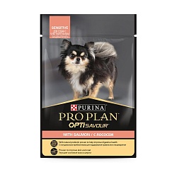 Влажный корм Pro Plan для собак с чувствительным пищеварением мелких и карликовых пород c лососем в соусе, пауч 85 г х 26 шт.