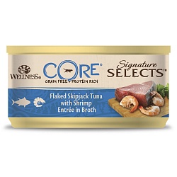 Консервы для кошек Wellness Core Signature Selects, рубленый тунец с креветками в бульоне, 79 г