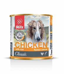Консервы Blitz Classic Dog для собак всех пород, курица с рисом 750 г
