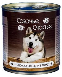Консервы для собак "Собачье счастье" Мясное ассорти в желе, 750 г