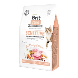 Сухой беззерновой корм Brit Care Cat GF Sensitive Healthy Digestion & Delicate Taste для кошек с чувствительным пищеварением, с индейкой и лососем