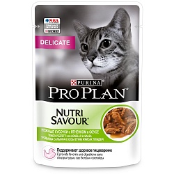 Влажный корм для кошек с чувствительным пищеварением Pro Plan Delicate Nutrisavour с ягненком в соусе 85 г 