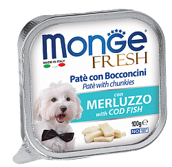 Консервы для взрослых собак Monge Dog Fresh паштет c треской 0,1 кг