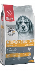 Сухой корм Blitz Classic Puppy All Breeds для щенков всех пород, курица с рисом