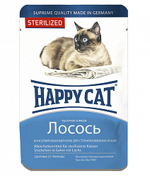 Влажный корм Happy Cat Sterilized для стерилизованных кошек, кусочки в желе лосось 100 г х 22 шт.