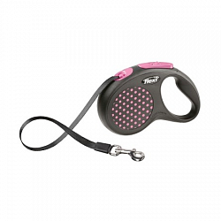 Поводок-рулетка для собак до 25 кг Flexi Design М лента 5 м, чёрная|розовый горох
