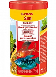 Хлопьевидный корм усиливающий интенсивность окраса декоративных рыб Sera San 1 л/210 г