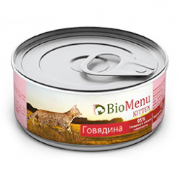Влажный корм для котят BioMenu Kitten мясной паштет с говядиной 95% мяса 0,1 кг
